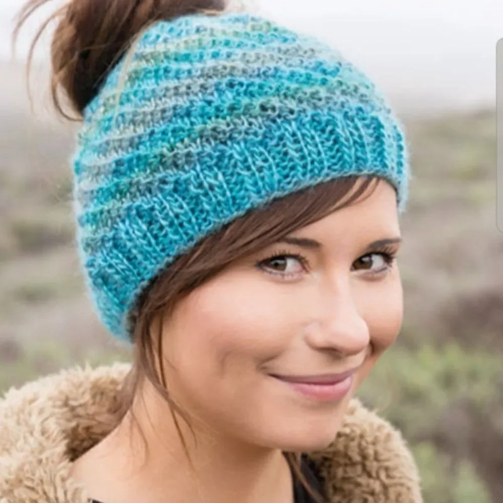 Hand made Messy Bun Knitted Hat